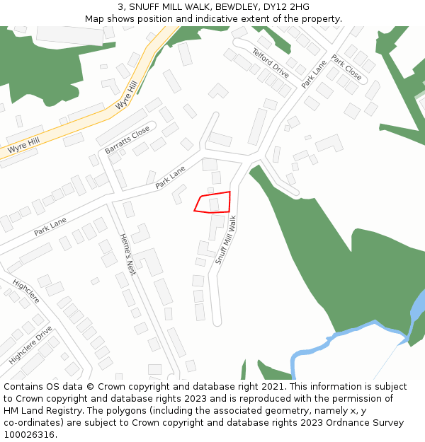 3, SNUFF MILL WALK, BEWDLEY, DY12 2HG: Location map and indicative extent of plot