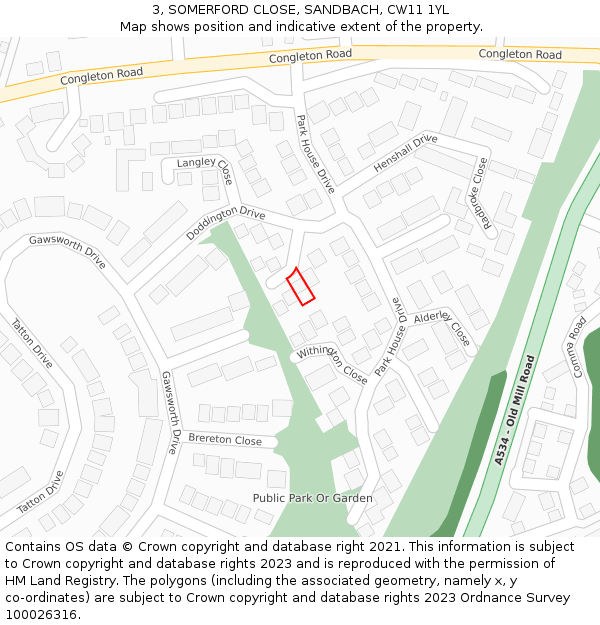 3, SOMERFORD CLOSE, SANDBACH, CW11 1YL: Location map and indicative extent of plot