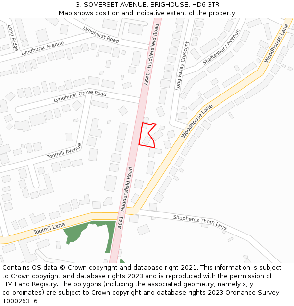 3, SOMERSET AVENUE, BRIGHOUSE, HD6 3TR: Location map and indicative extent of plot