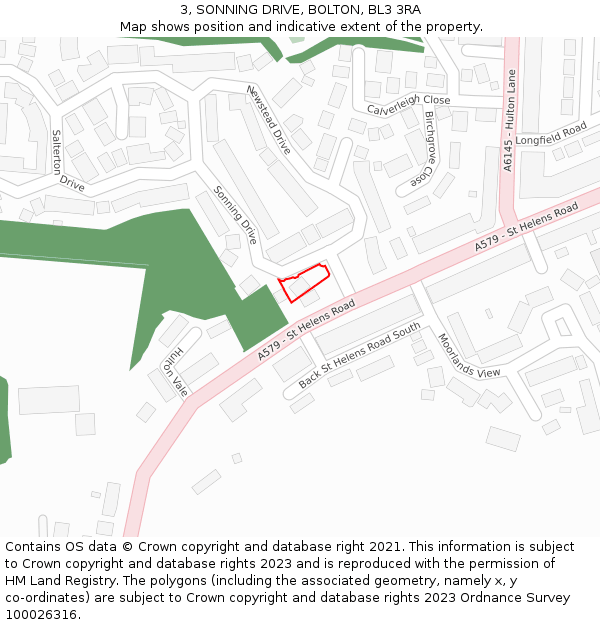 3, SONNING DRIVE, BOLTON, BL3 3RA: Location map and indicative extent of plot