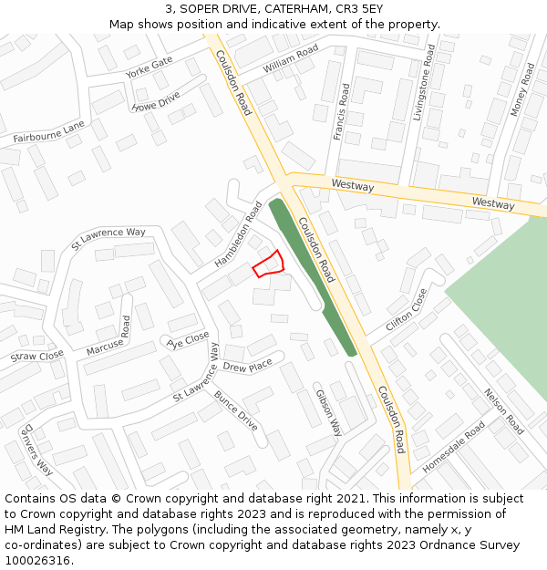 3, SOPER DRIVE, CATERHAM, CR3 5EY: Location map and indicative extent of plot