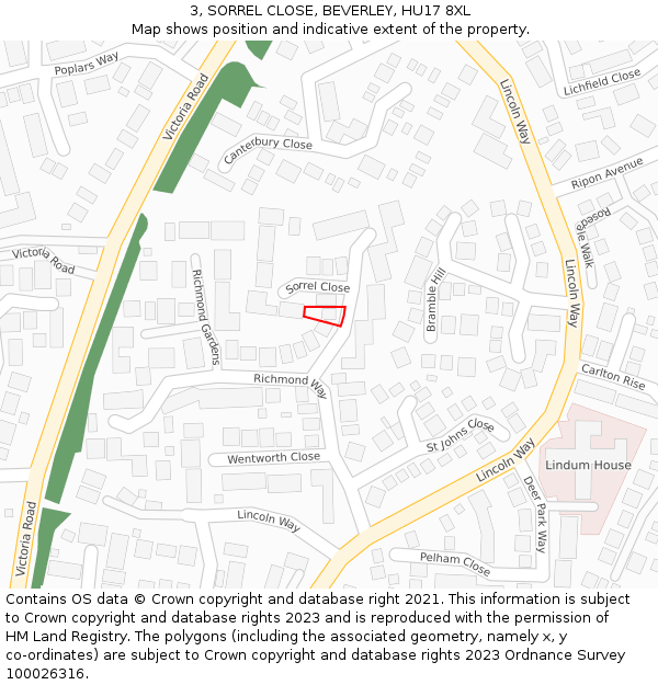 3, SORREL CLOSE, BEVERLEY, HU17 8XL: Location map and indicative extent of plot