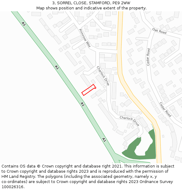 3, SORREL CLOSE, STAMFORD, PE9 2WW: Location map and indicative extent of plot