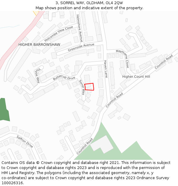 3, SORREL WAY, OLDHAM, OL4 2QW: Location map and indicative extent of plot