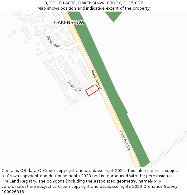 3, SOUTH ACRE, OAKENSHAW, CROOK, DL15 0SZ: Location map and indicative extent of plot