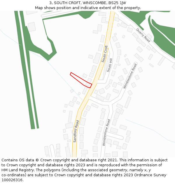 3, SOUTH CROFT, WINSCOMBE, BS25 1JW: Location map and indicative extent of plot