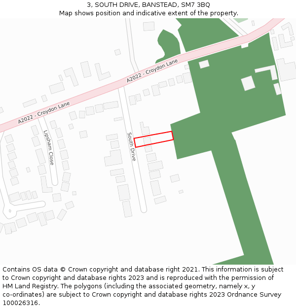 3, SOUTH DRIVE, BANSTEAD, SM7 3BQ: Location map and indicative extent of plot