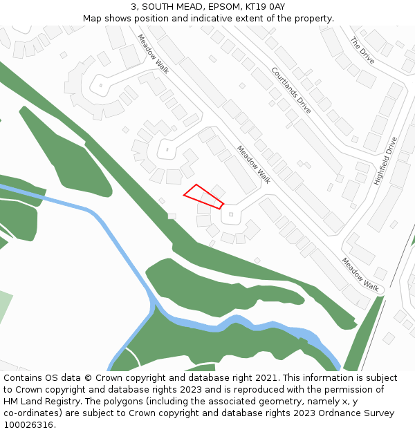 3, SOUTH MEAD, EPSOM, KT19 0AY: Location map and indicative extent of plot