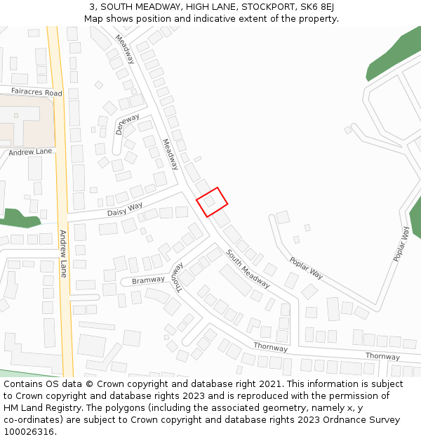 3, SOUTH MEADWAY, HIGH LANE, STOCKPORT, SK6 8EJ: Location map and indicative extent of plot