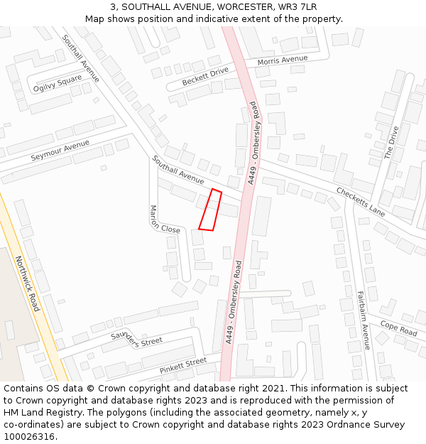 3, SOUTHALL AVENUE, WORCESTER, WR3 7LR: Location map and indicative extent of plot