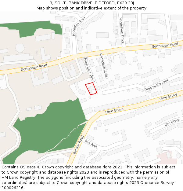 3, SOUTHBANK DRIVE, BIDEFORD, EX39 3RJ: Location map and indicative extent of plot