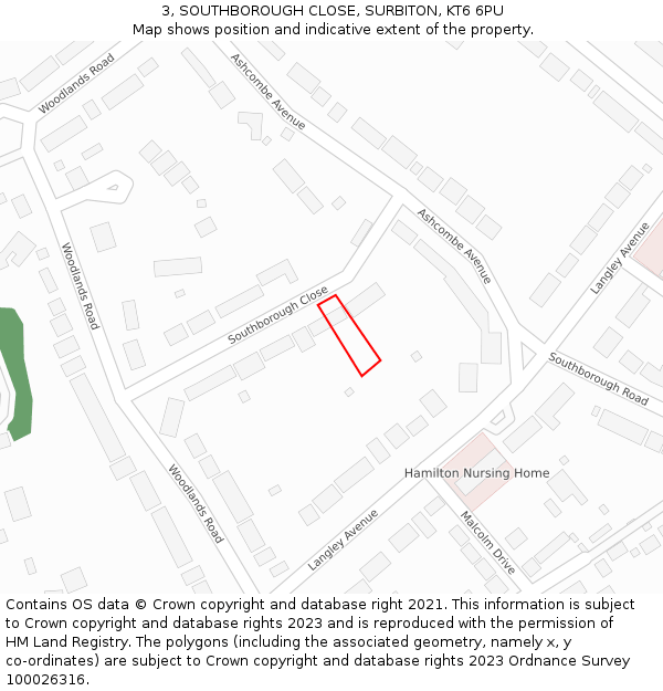 3, SOUTHBOROUGH CLOSE, SURBITON, KT6 6PU: Location map and indicative extent of plot