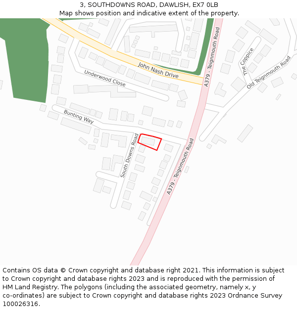 3, SOUTHDOWNS ROAD, DAWLISH, EX7 0LB: Location map and indicative extent of plot
