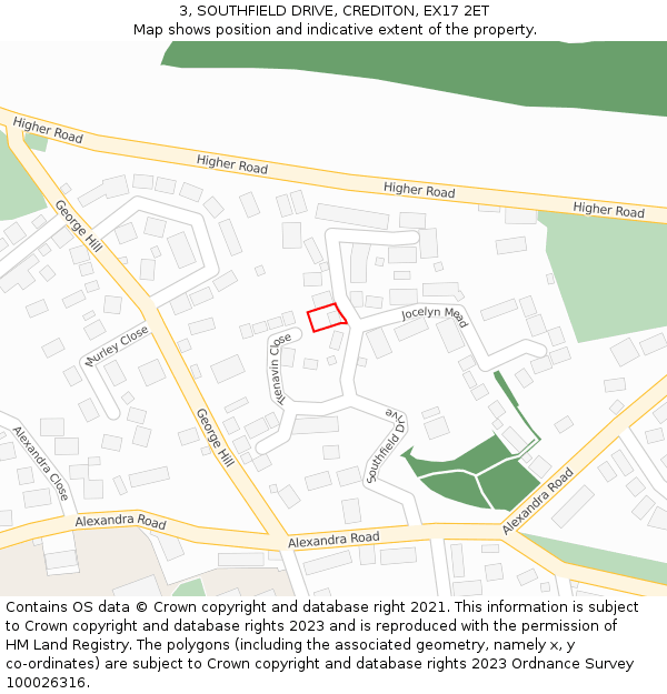 3, SOUTHFIELD DRIVE, CREDITON, EX17 2ET: Location map and indicative extent of plot