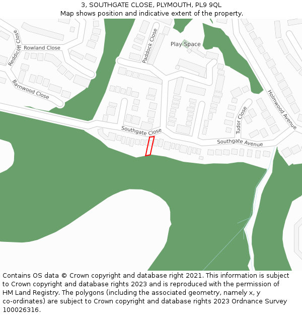 3, SOUTHGATE CLOSE, PLYMOUTH, PL9 9QL: Location map and indicative extent of plot