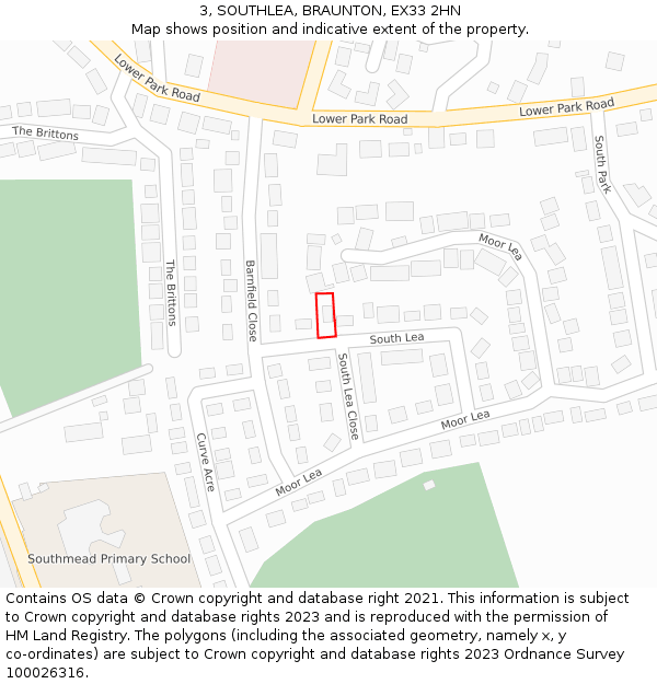 3, SOUTHLEA, BRAUNTON, EX33 2HN: Location map and indicative extent of plot