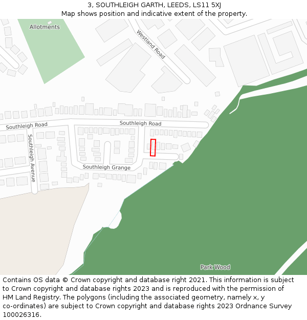 3, SOUTHLEIGH GARTH, LEEDS, LS11 5XJ: Location map and indicative extent of plot
