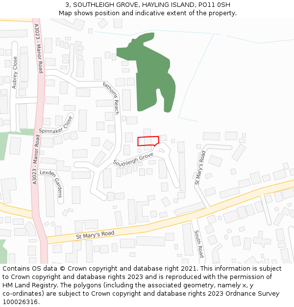3, SOUTHLEIGH GROVE, HAYLING ISLAND, PO11 0SH: Location map and indicative extent of plot
