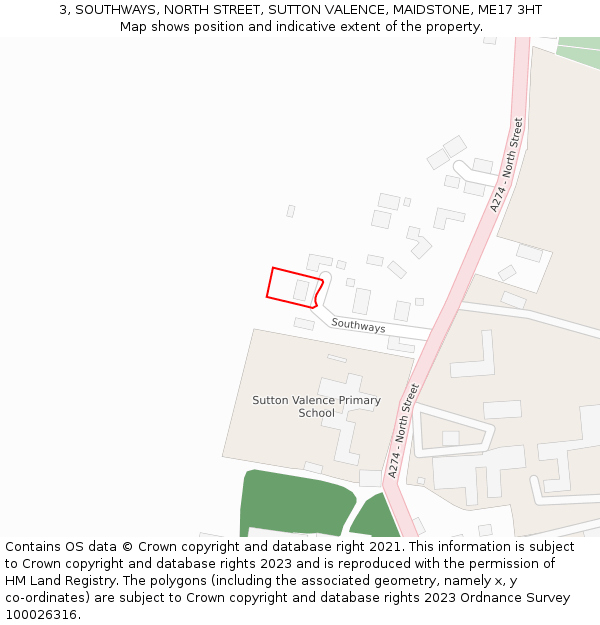 3, SOUTHWAYS, NORTH STREET, SUTTON VALENCE, MAIDSTONE, ME17 3HT: Location map and indicative extent of plot