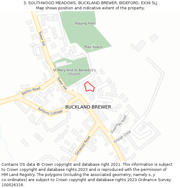 3, SOUTHWOOD MEADOWS, BUCKLAND BREWER, BIDEFORD, EX39 5LJ: Location map and indicative extent of plot