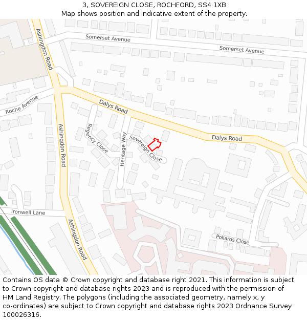 3, SOVEREIGN CLOSE, ROCHFORD, SS4 1XB: Location map and indicative extent of plot