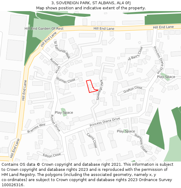 3, SOVEREIGN PARK, ST ALBANS, AL4 0FJ: Location map and indicative extent of plot