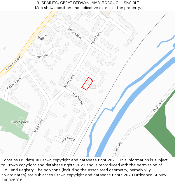 3, SPAINES, GREAT BEDWYN, MARLBOROUGH, SN8 3LT: Location map and indicative extent of plot