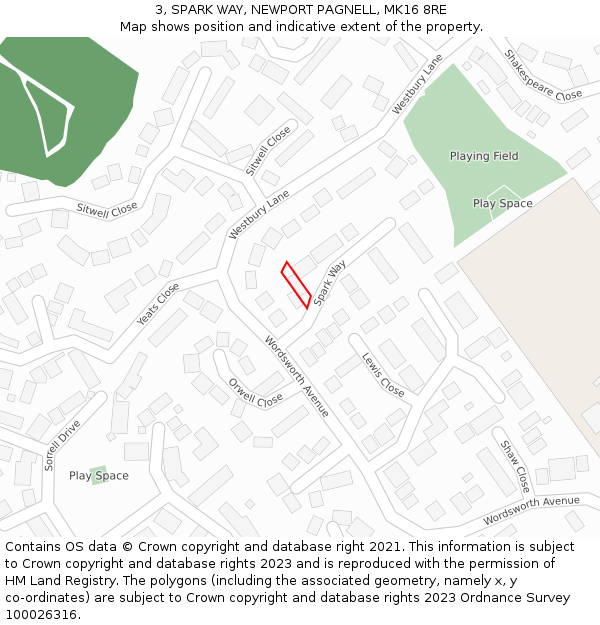 3, SPARK WAY, NEWPORT PAGNELL, MK16 8RE: Location map and indicative extent of plot