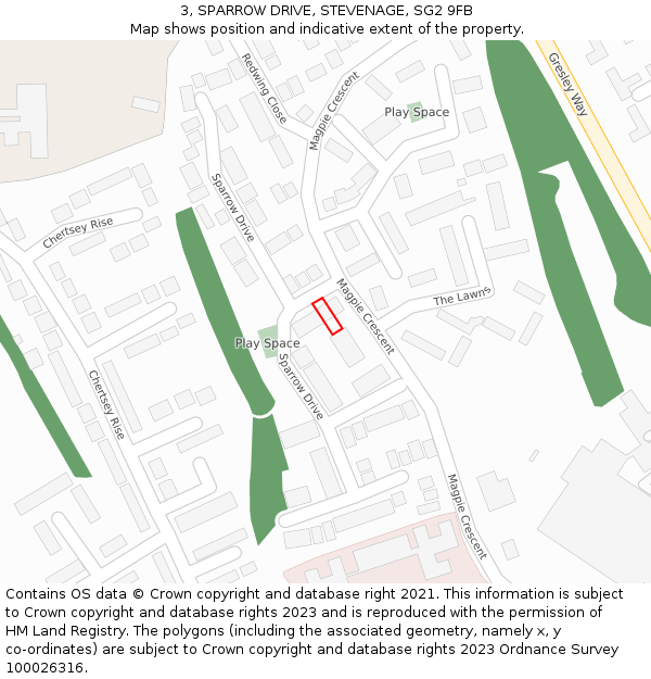 3, SPARROW DRIVE, STEVENAGE, SG2 9FB: Location map and indicative extent of plot