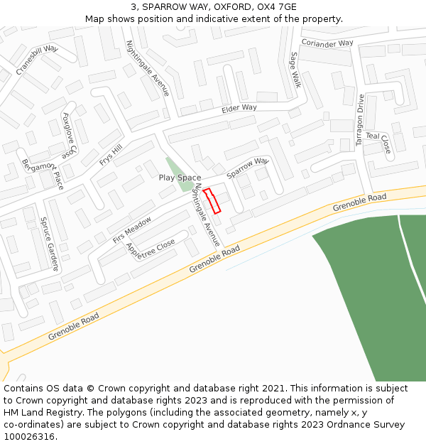 3, SPARROW WAY, OXFORD, OX4 7GE: Location map and indicative extent of plot