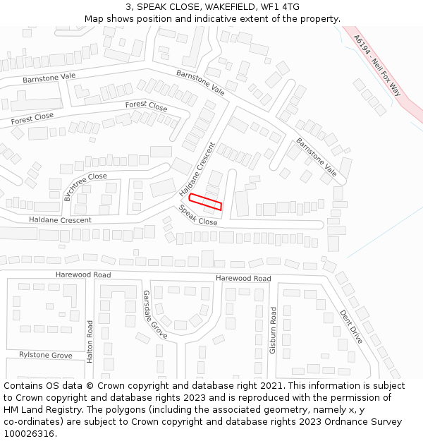 3, SPEAK CLOSE, WAKEFIELD, WF1 4TG: Location map and indicative extent of plot