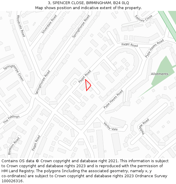 3, SPENCER CLOSE, BIRMINGHAM, B24 0LQ: Location map and indicative extent of plot