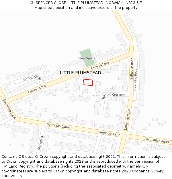 3, SPENCER CLOSE, LITTLE PLUMSTEAD, NORWICH, NR13 5JE: Location map and indicative extent of plot