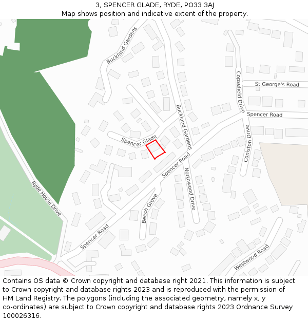 3, SPENCER GLADE, RYDE, PO33 3AJ: Location map and indicative extent of plot
