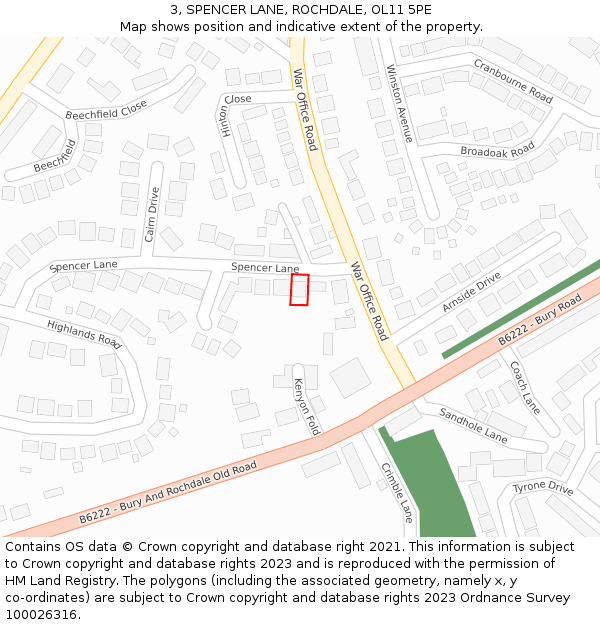 3, SPENCER LANE, ROCHDALE, OL11 5PE: Location map and indicative extent of plot