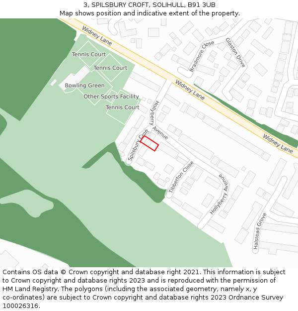 3, SPILSBURY CROFT, SOLIHULL, B91 3UB: Location map and indicative extent of plot