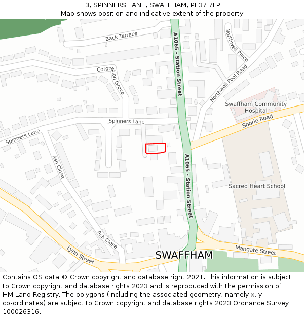 3, SPINNERS LANE, SWAFFHAM, PE37 7LP: Location map and indicative extent of plot
