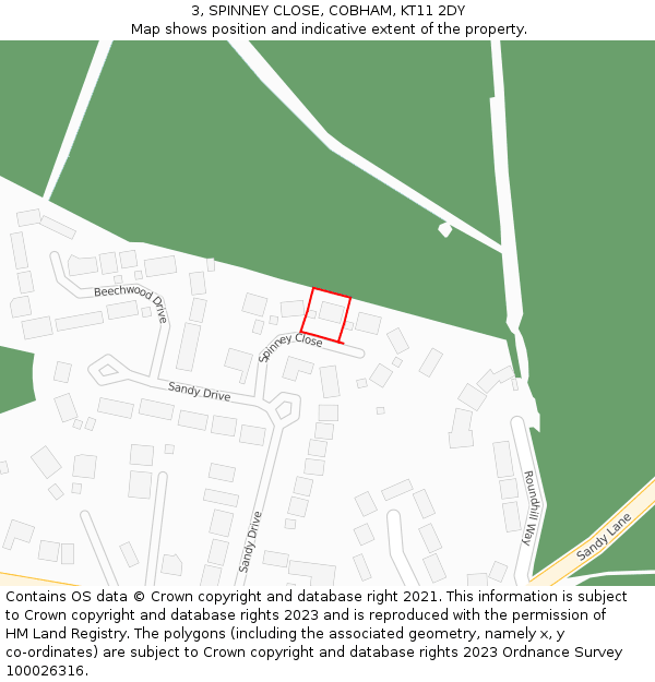 3, SPINNEY CLOSE, COBHAM, KT11 2DY: Location map and indicative extent of plot