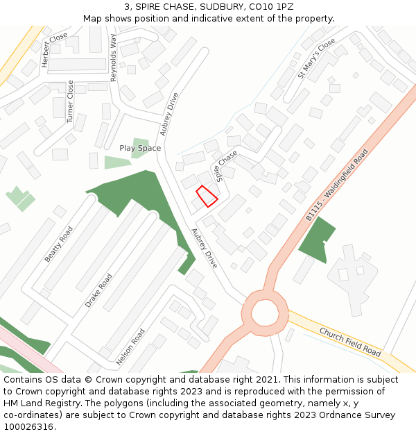 3, SPIRE CHASE, SUDBURY, CO10 1PZ: Location map and indicative extent of plot