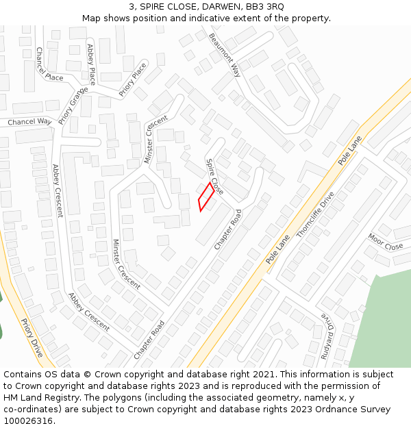 3, SPIRE CLOSE, DARWEN, BB3 3RQ: Location map and indicative extent of plot