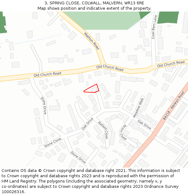 3, SPRING CLOSE, COLWALL, MALVERN, WR13 6RE: Location map and indicative extent of plot