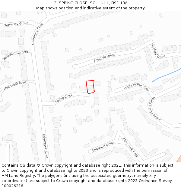3, SPRING CLOSE, SOLIHULL, B91 1RA: Location map and indicative extent of plot
