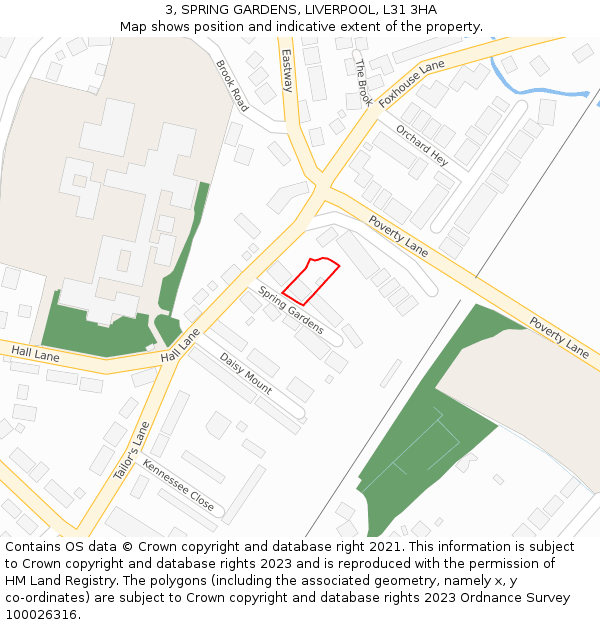 3, SPRING GARDENS, LIVERPOOL, L31 3HA: Location map and indicative extent of plot