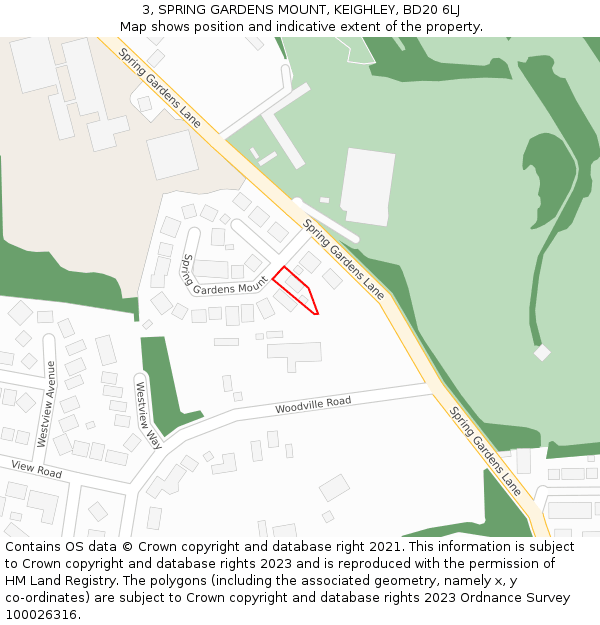 3, SPRING GARDENS MOUNT, KEIGHLEY, BD20 6LJ: Location map and indicative extent of plot