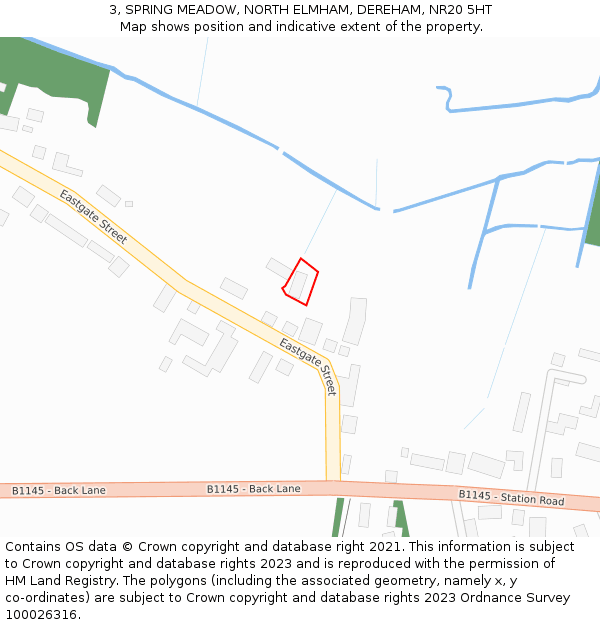 3, SPRING MEADOW, NORTH ELMHAM, DEREHAM, NR20 5HT: Location map and indicative extent of plot