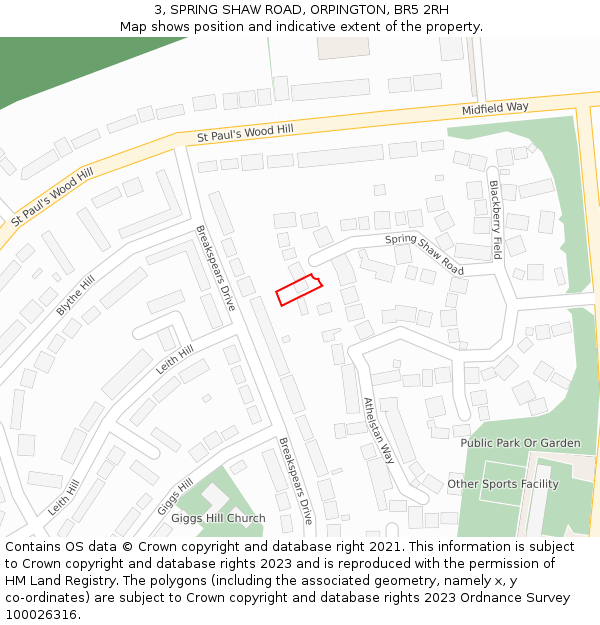 3, SPRING SHAW ROAD, ORPINGTON, BR5 2RH: Location map and indicative extent of plot