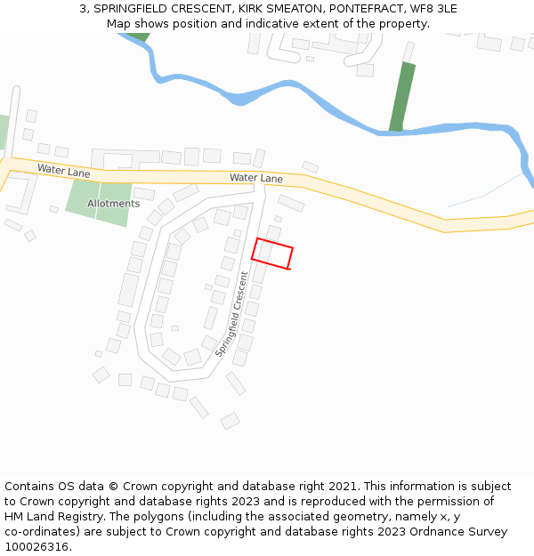 3, SPRINGFIELD CRESCENT, KIRK SMEATON, PONTEFRACT, WF8 3LE: Location map and indicative extent of plot