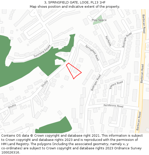3, SPRINGFIELD GATE, LOOE, PL13 1HF: Location map and indicative extent of plot