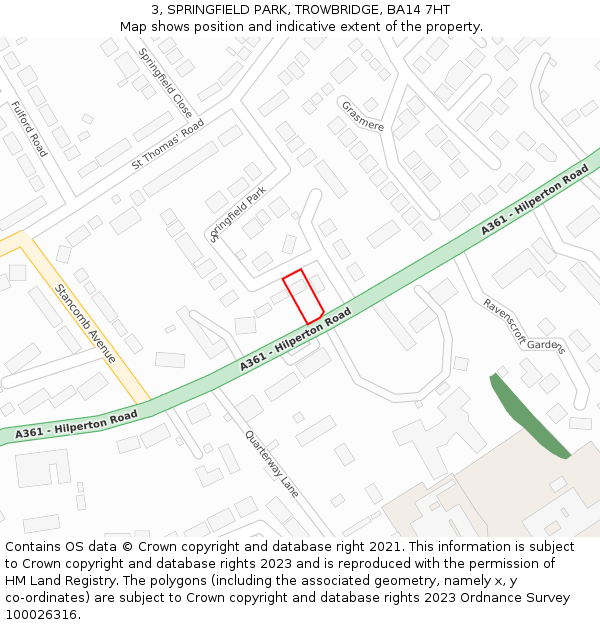 3, SPRINGFIELD PARK, TROWBRIDGE, BA14 7HT: Location map and indicative extent of plot