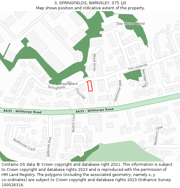 3, SPRINGFIELDS, BARNSLEY, S75 1JS: Location map and indicative extent of plot